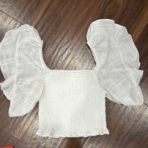 Elegant White Smocked Top with Puff Sleeves